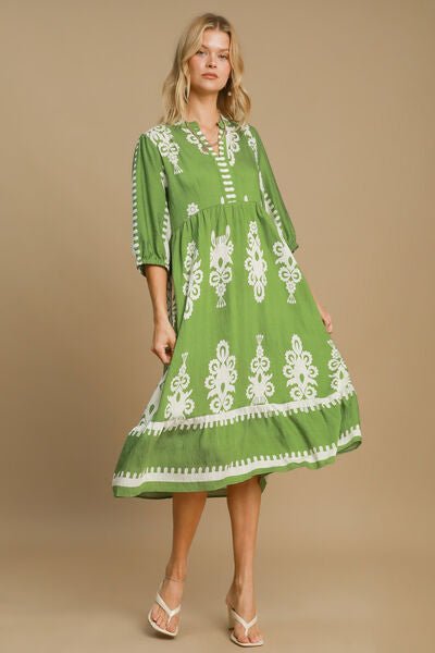 Umgee Printed Notched Midi Dress - Mervyns