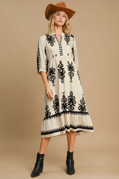 Umgee Printed Notched Midi Dress - Mervyns