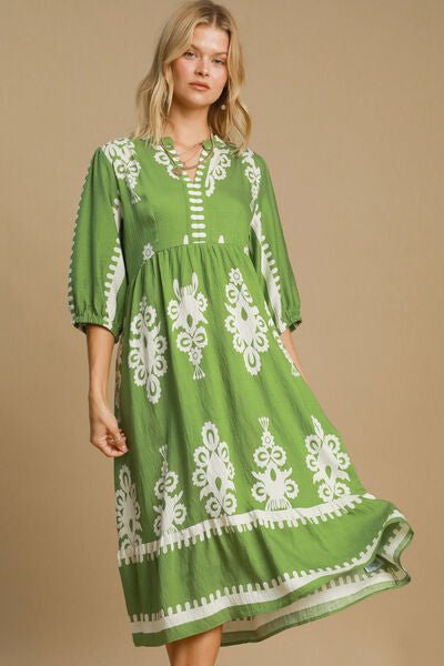 Umgee Printed Notched Midi Dress - Mervyns