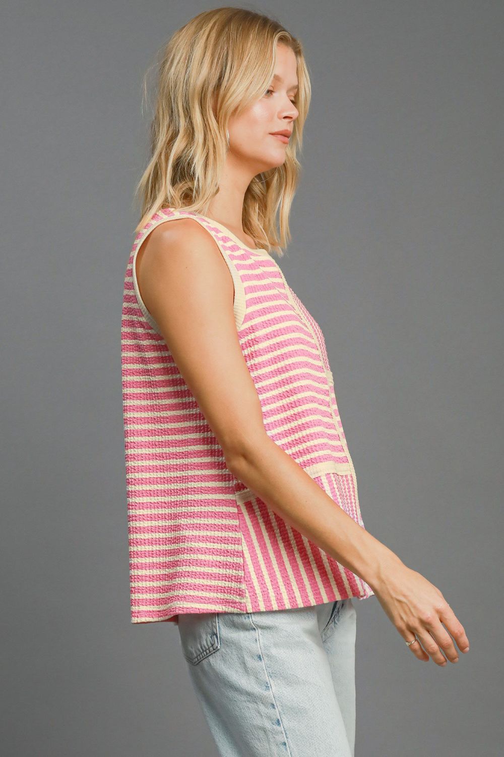 Umgee Round Neck Texture Striped Tank - Mervyns