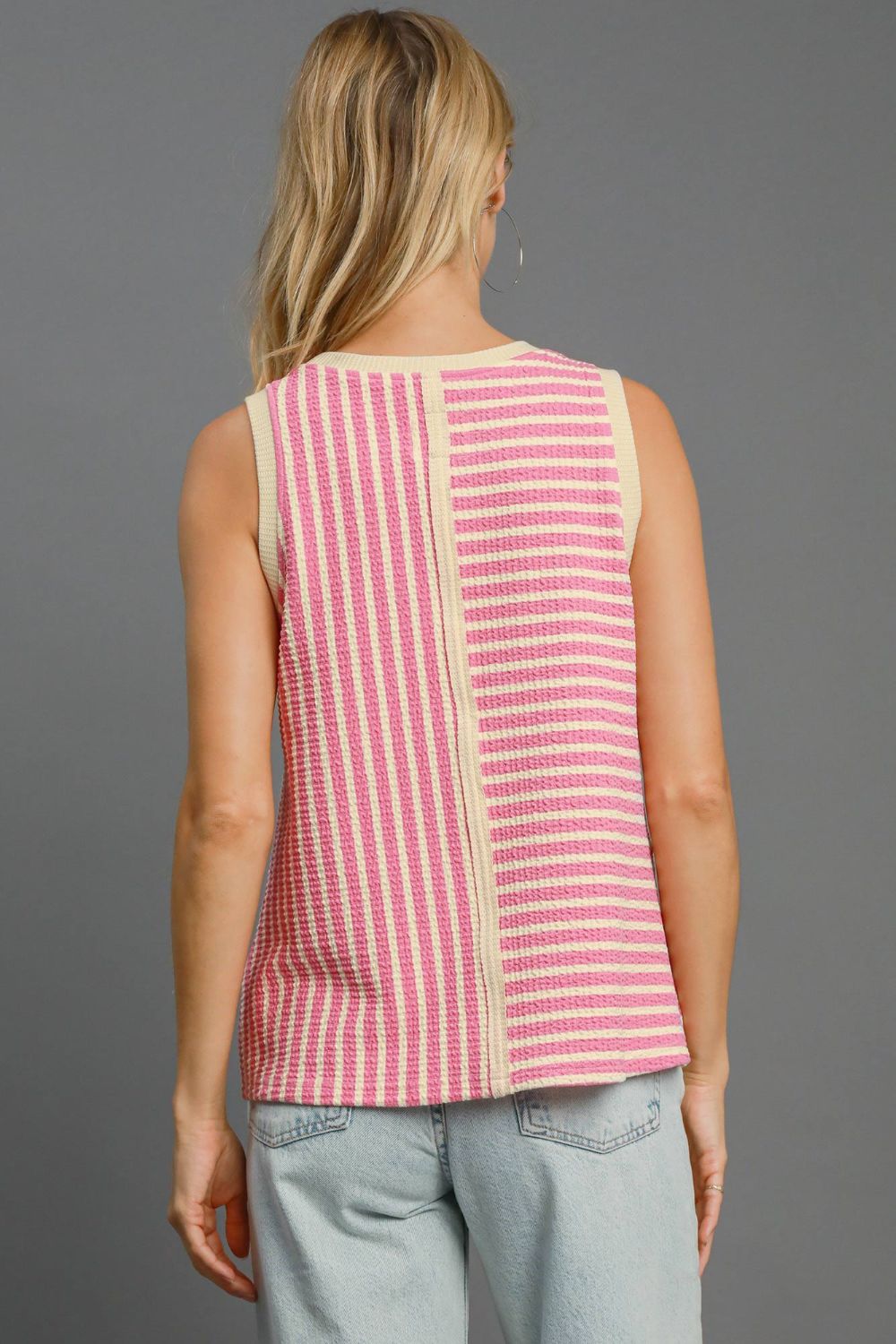 Umgee Round Neck Texture Striped Tank - Mervyns