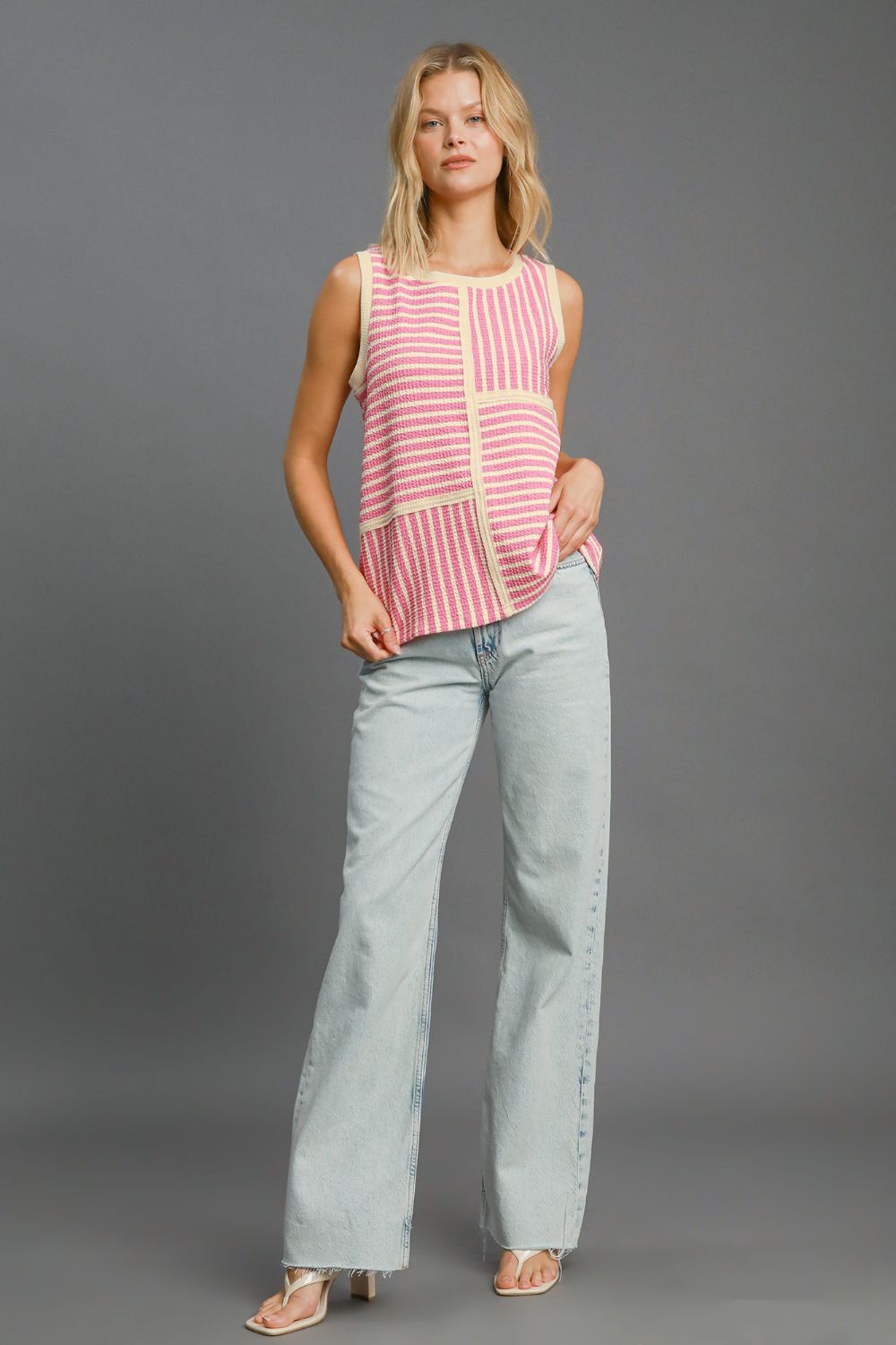 Umgee Round Neck Texture Striped Tank - Mervyns
