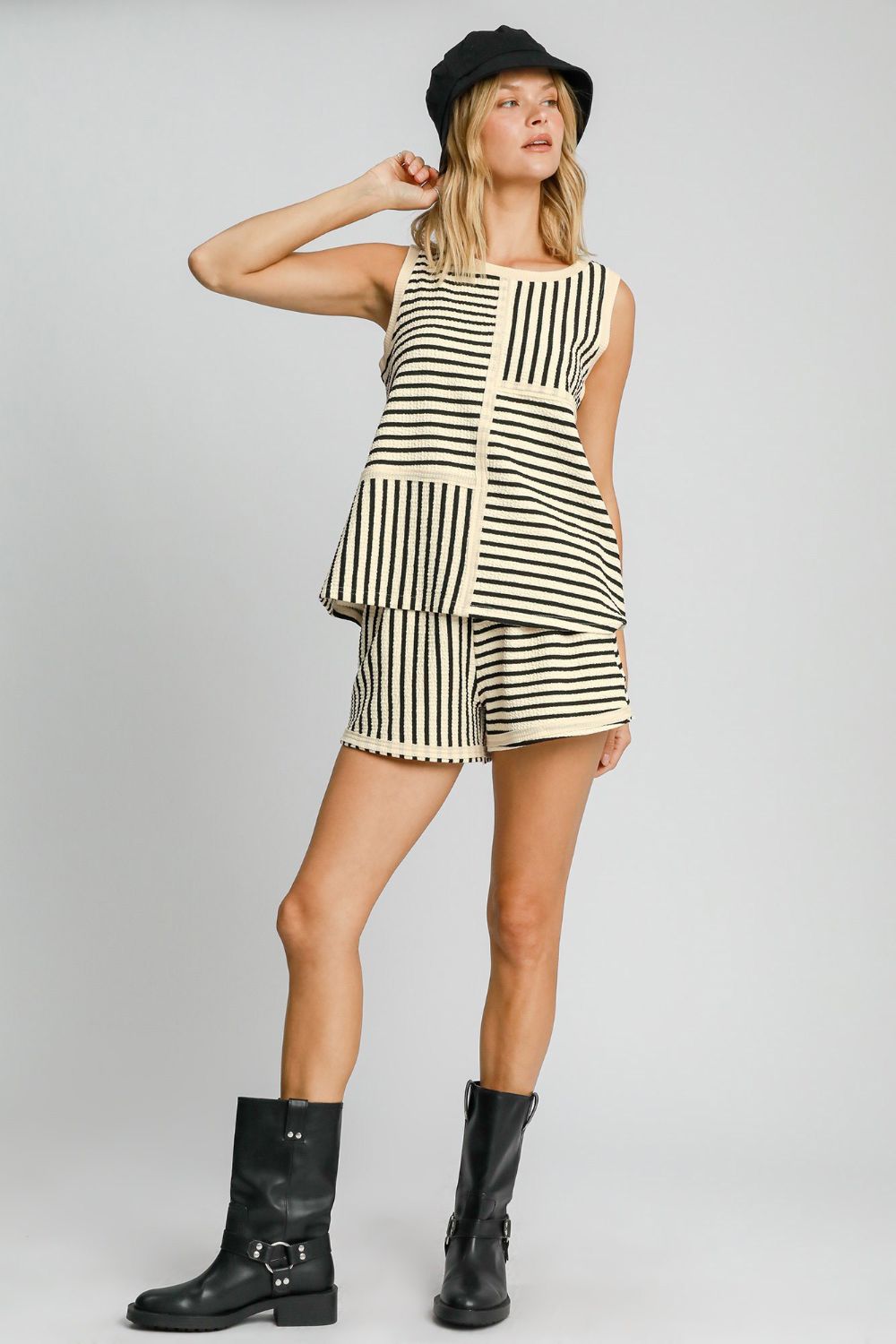 Umgee Round Neck Texture Striped Tank - Mervyns