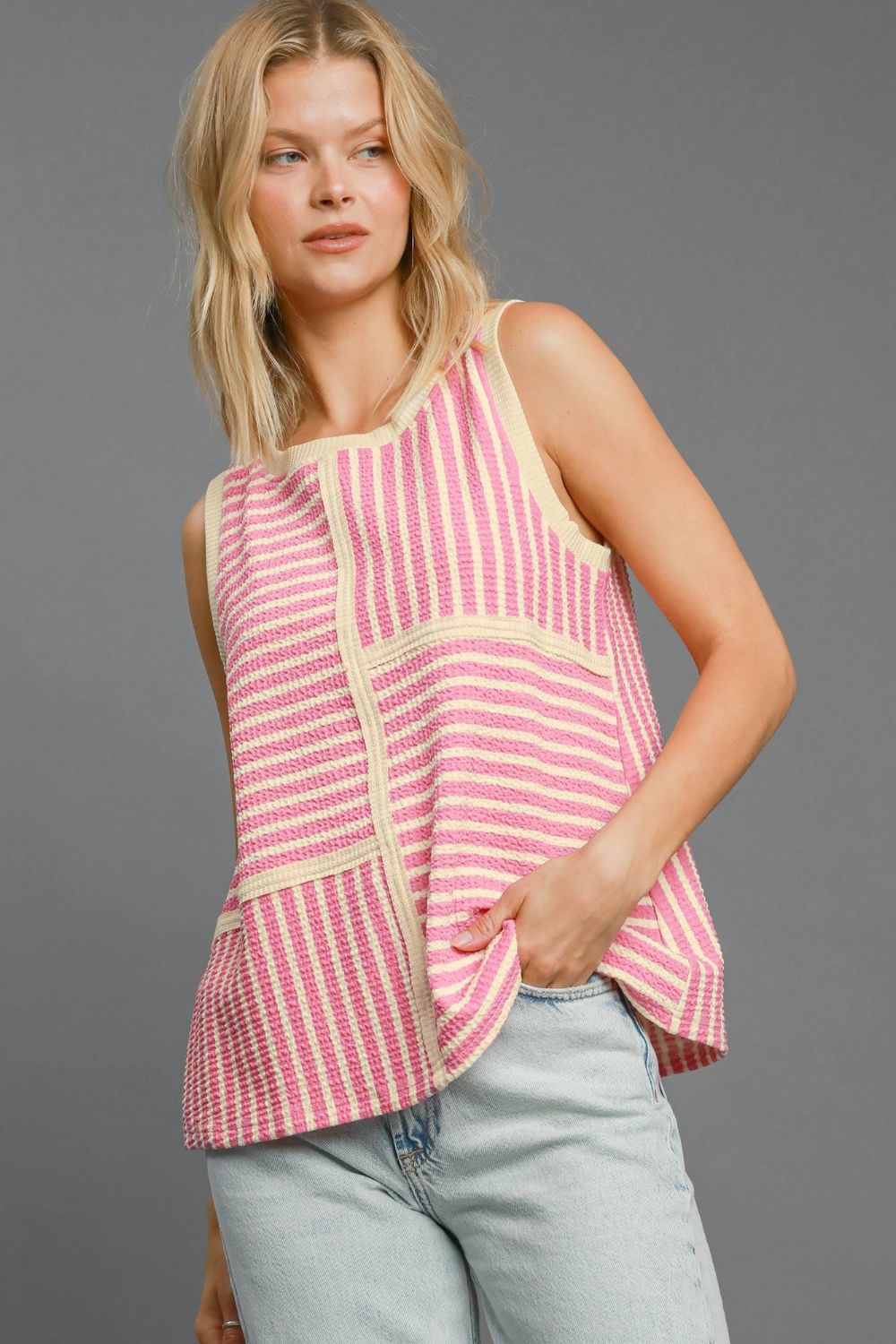Umgee Round Neck Texture Striped Tank - Mervyns