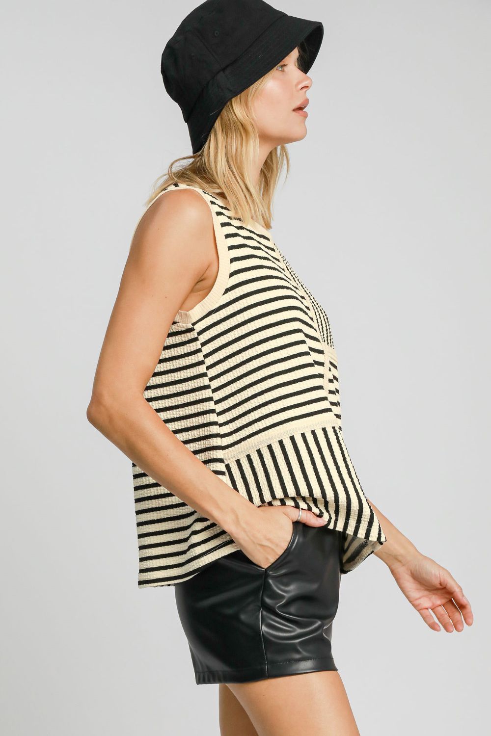 Umgee Round Neck Texture Striped Tank - Mervyns