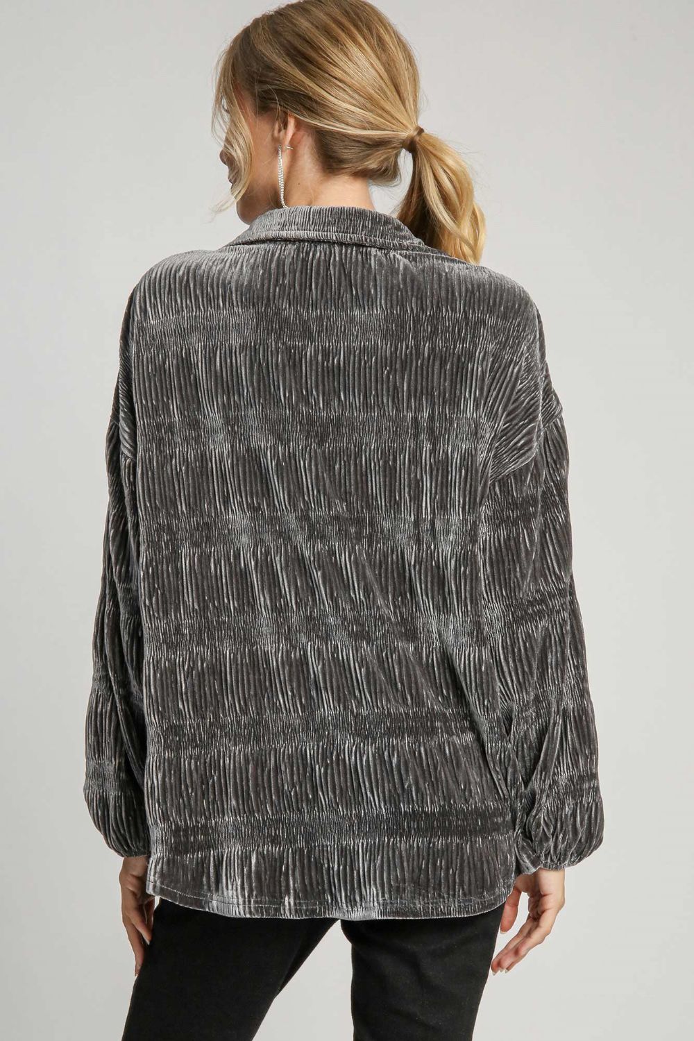 Umgee Ruched Tiered Button Up Shirt - Mervyns