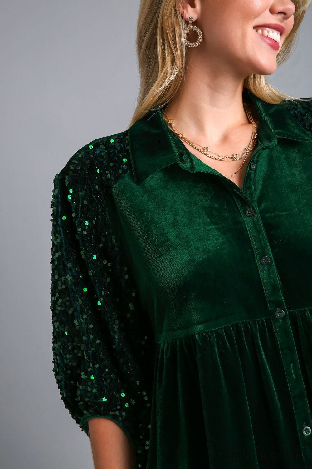 Umgee Sequin Detail Tiered Back Half Sleeve Shirt - Mervyns