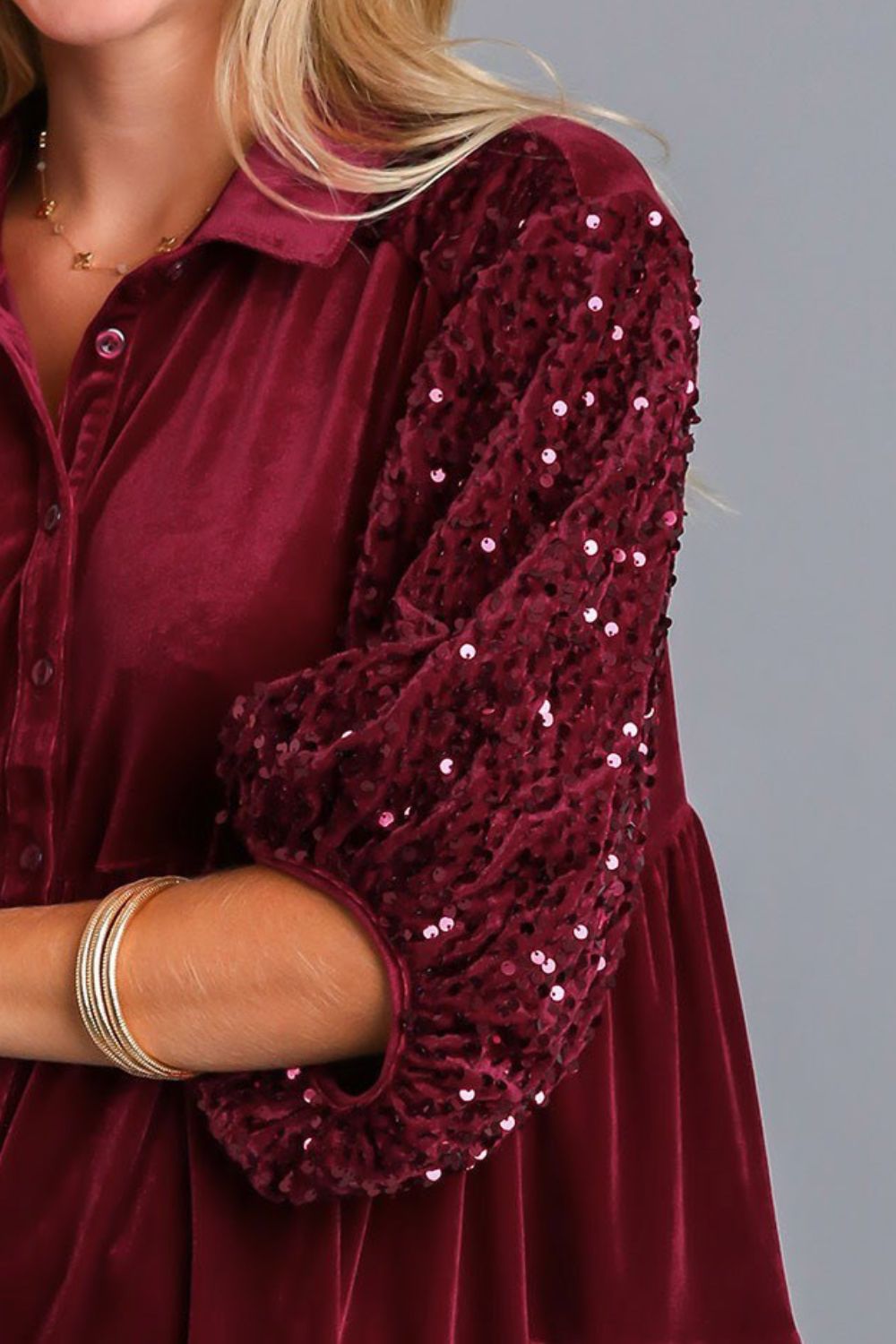 Umgee Sequin Detail Tiered Back Half Sleeve Shirt - Mervyns
