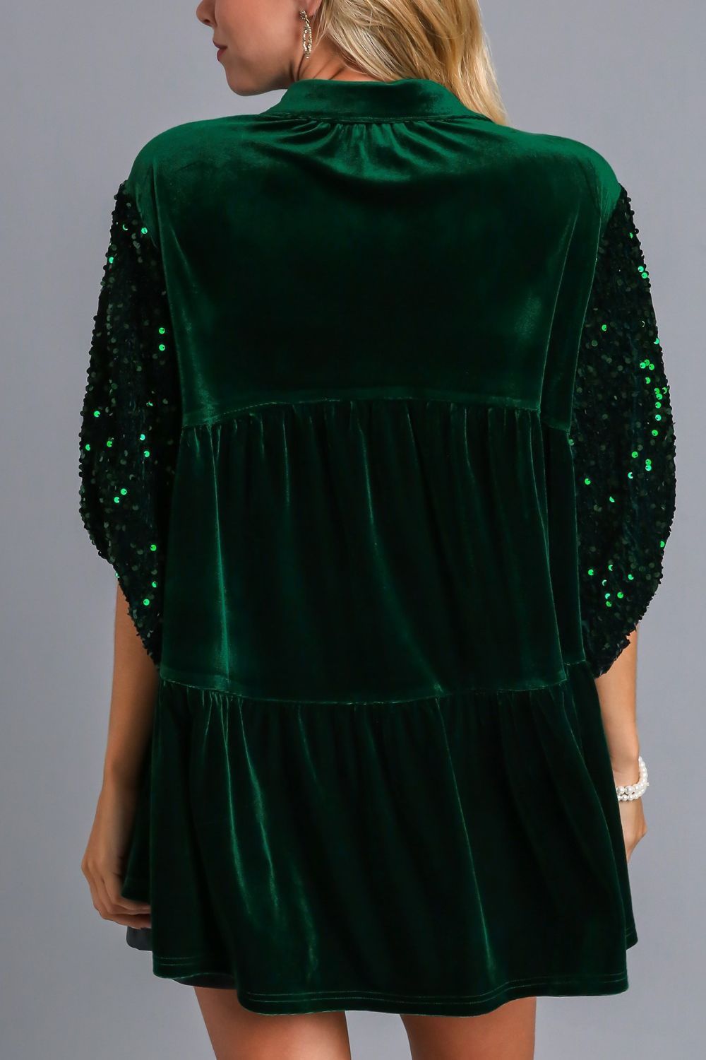 Umgee Sequin Detail Tiered Back Half Sleeve Shirt - Mervyns