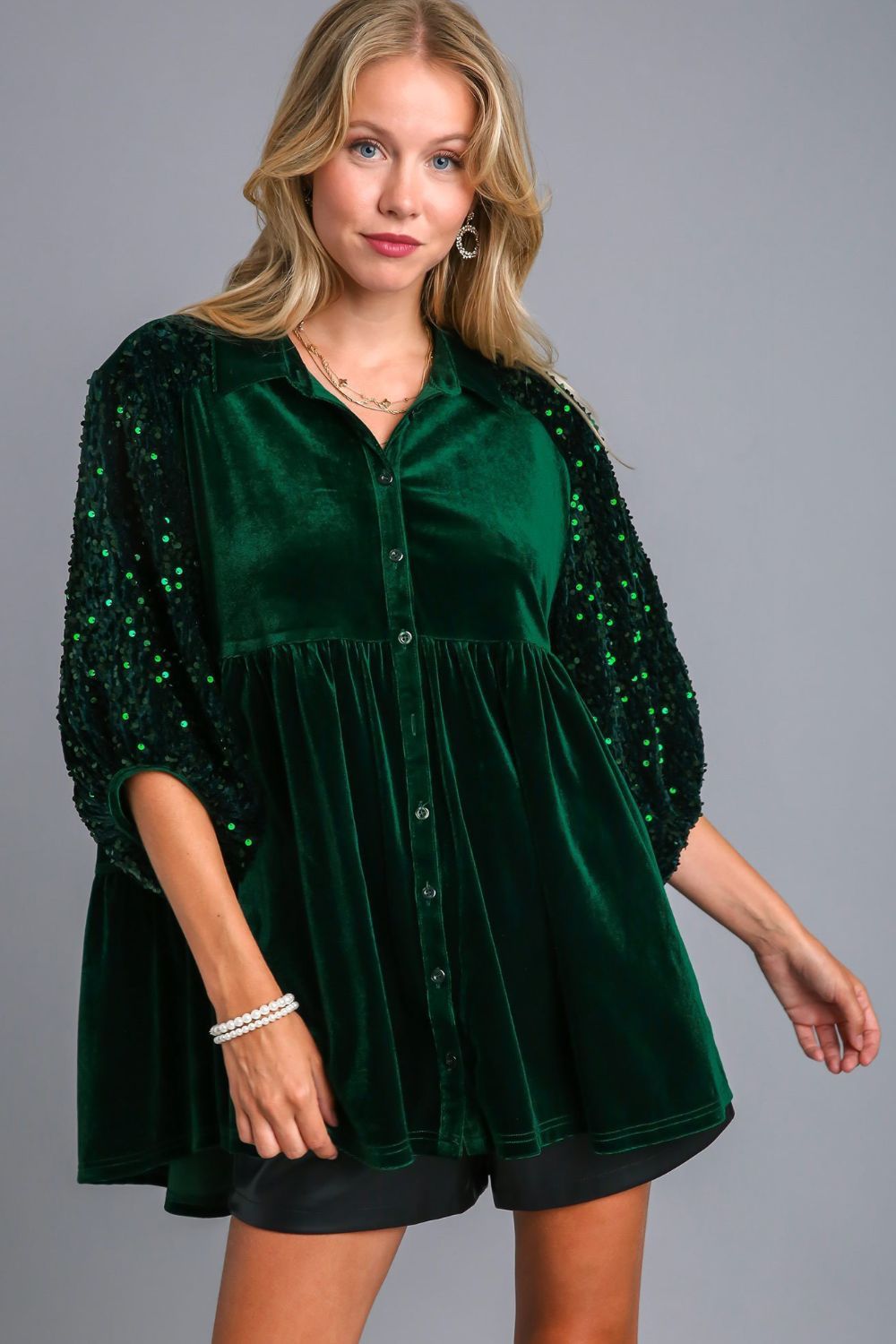 Umgee Sequin Detail Tiered Back Half Sleeve Shirt - Mervyns