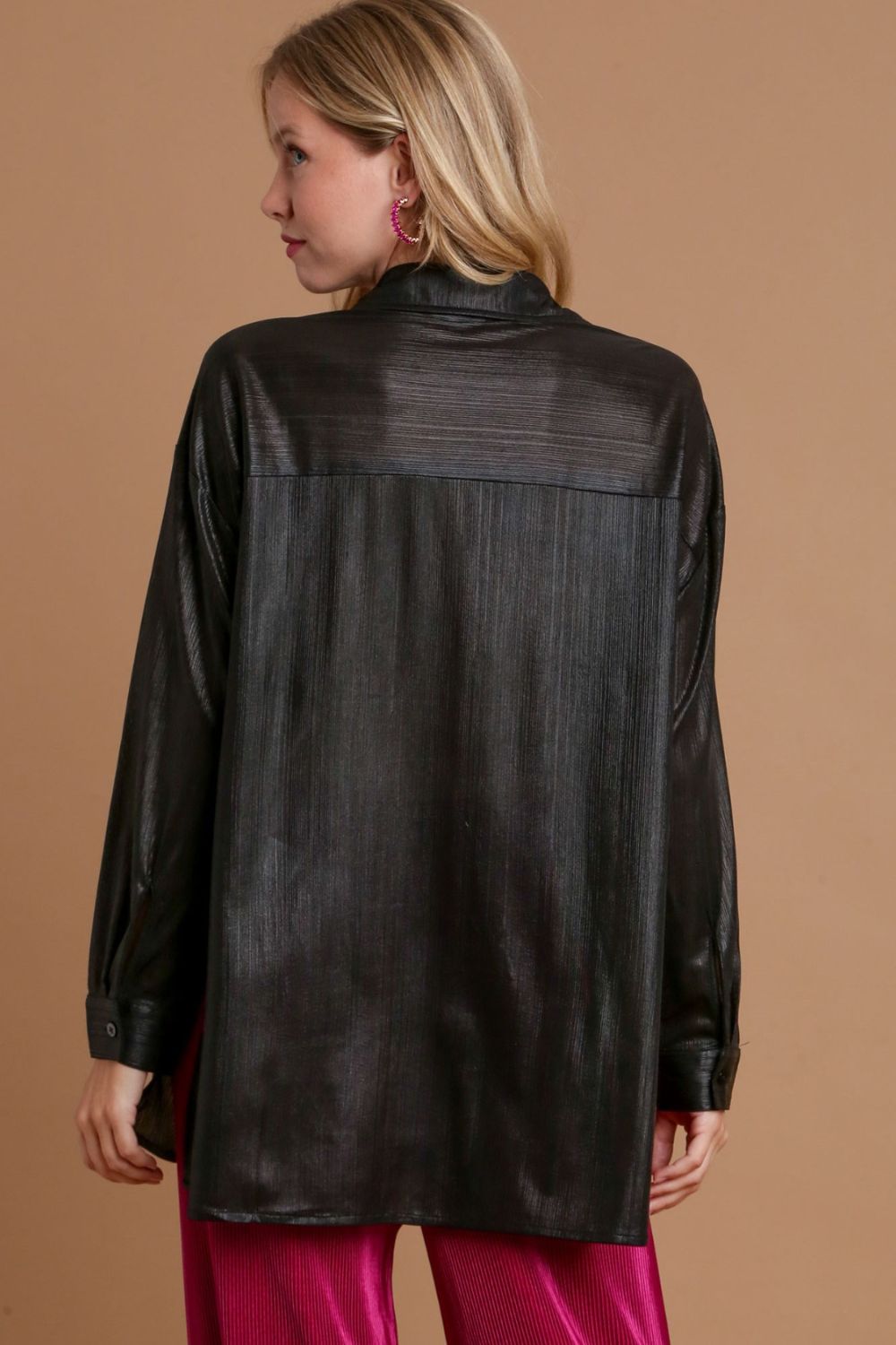 Umgee Side Slit Button Up Long Sleeve Shirt - Mervyns