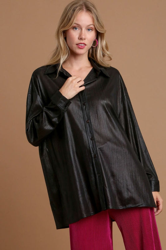 Umgee Side Slit Button Up Long Sleeve Shirt - Mervyns