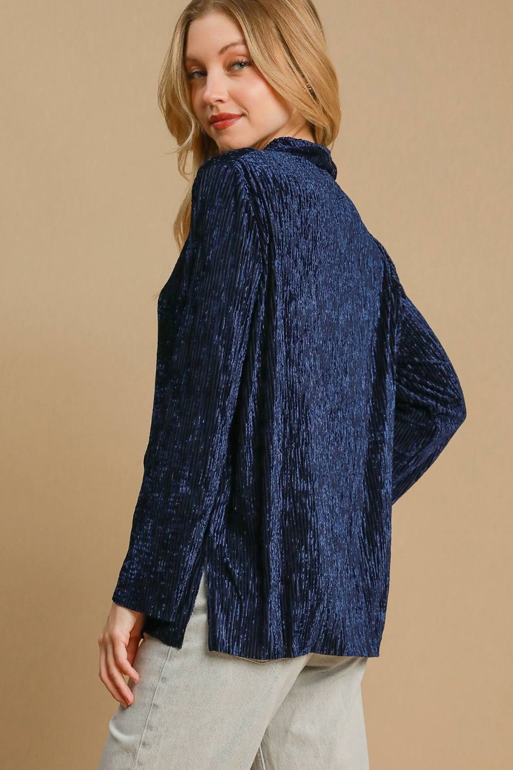 Umgee Side Slit Texture Button Up Shirt - Mervyns