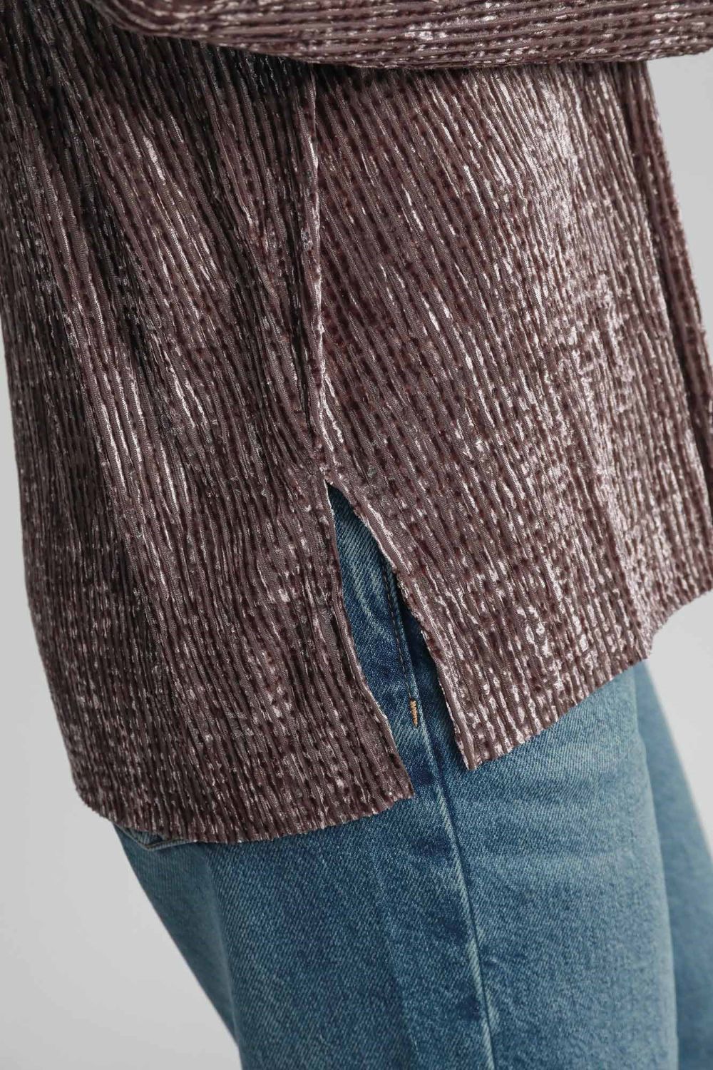 Umgee Side Slit Texture Button Up Shirt - Mervyns