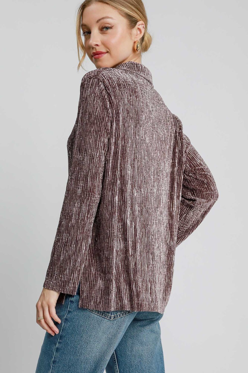 Umgee Side Slit Texture Button Up Shirt - Mervyns