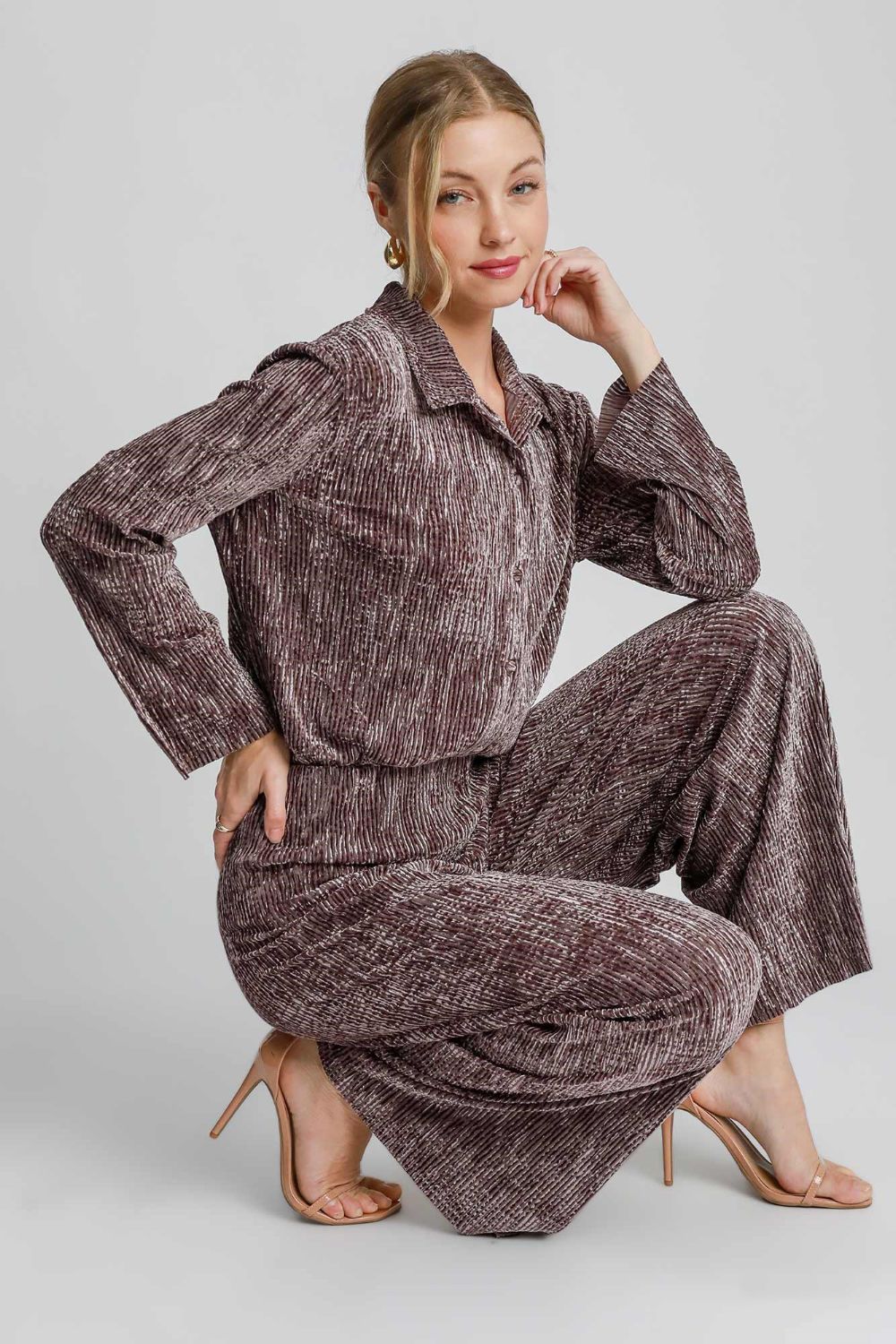 Umgee Side Slit Texture Button Up Shirt - Mervyns