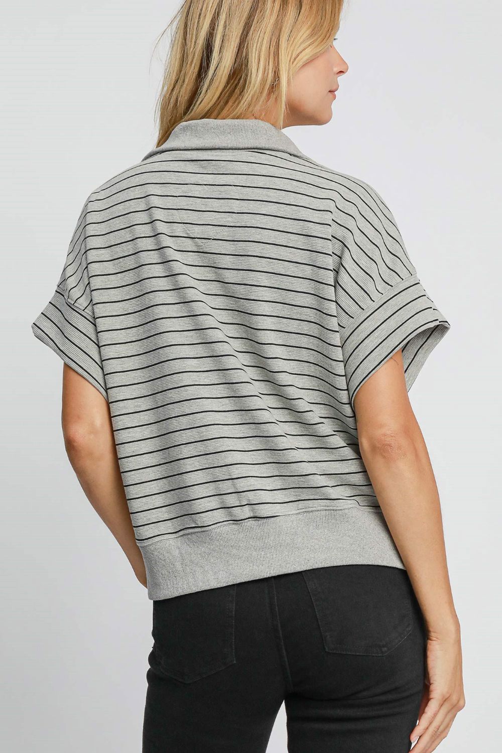 Umgee Striped Half Zip Short Sleeve Sweatshirt - Mervyns