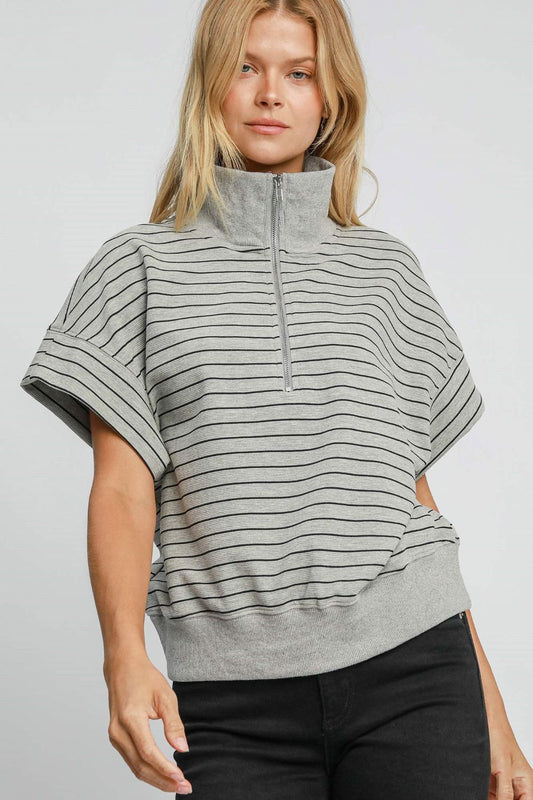 Umgee Striped Half Zip Short Sleeve Sweatshirt - Mervyns