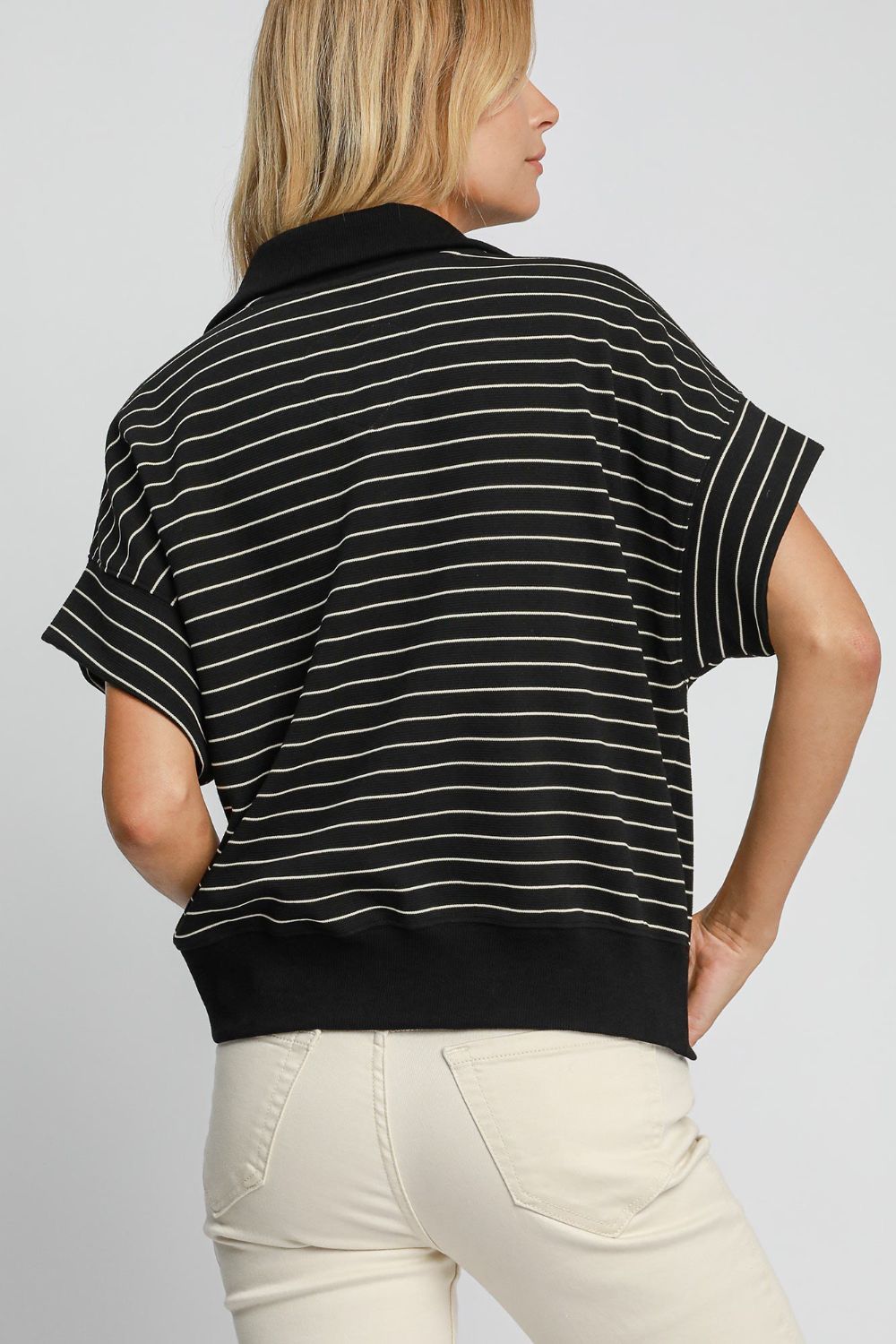 Umgee Striped Half Zip Short Sleeve Sweatshirt - Mervyns