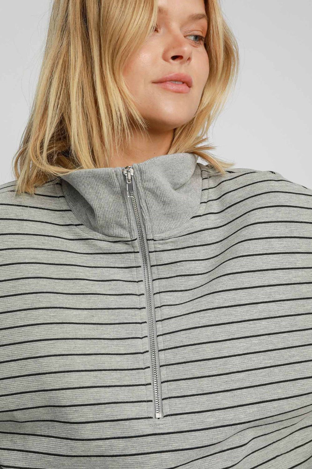 Umgee Striped Half Zip Short Sleeve Sweatshirt - Mervyns