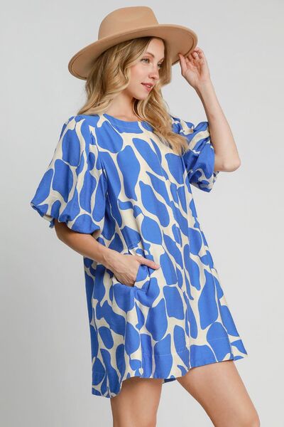 Umgee Two Tone Abstract Print Puff Sleeve Dress - Mervyns