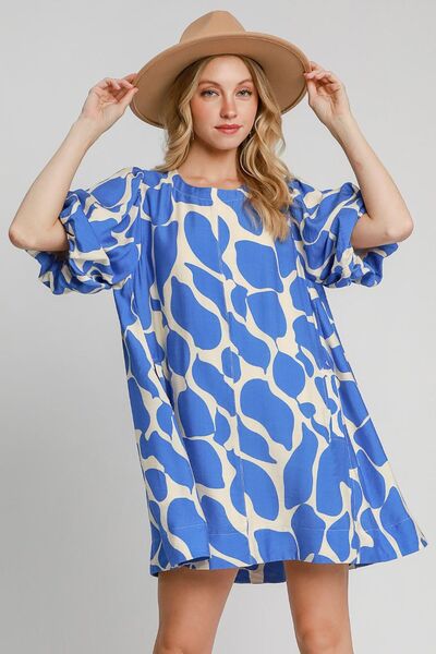 Umgee Two Tone Abstract Print Puff Sleeve Dress - Mervyns