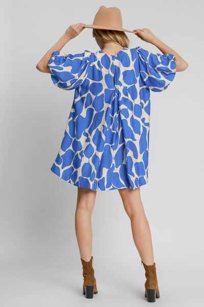 Umgee Two Tone Abstract Print Puff Sleeve Dress - Mervyns