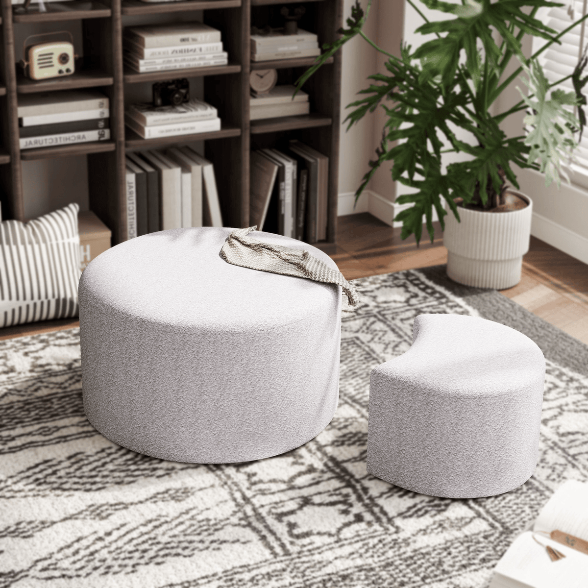 Upholstered Nesting Coffee Tables (Set of 2), Side Table, Footrest, Ottoman & Seat for Living Room Bedroom Entryway Office, Beige Yarn Dyed Fabric - Mervyns