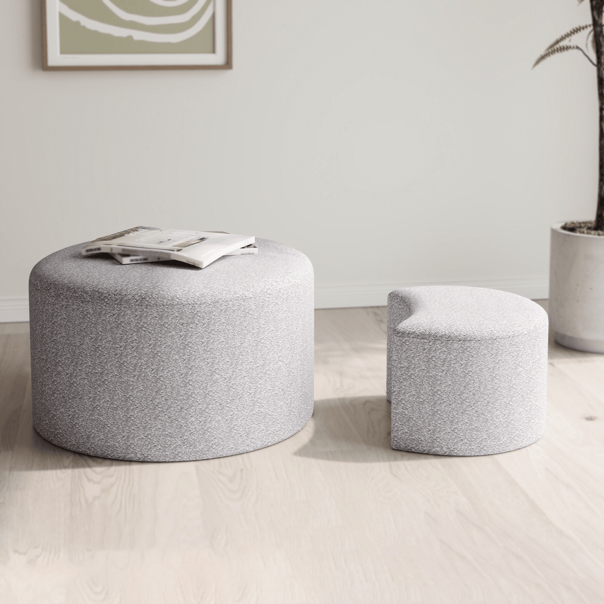 Upholstered Nesting Coffee Tables (Set of 2), Side Table, Footrest, Ottoman & Seat for Living Room Bedroom Entryway Office, Beige Yarn Dyed Fabric - Mervyns