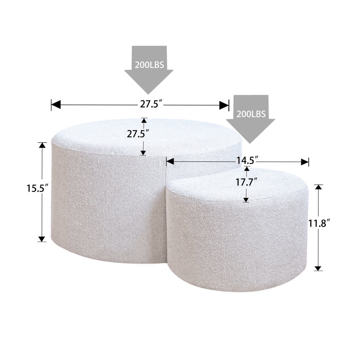 Upholstered Nesting Coffee Tables (Set of 2), Side Table, Footrest, Ottoman & Seat for Living Room Bedroom Entryway Office, Beige Yarn Dyed Fabric - Mervyns