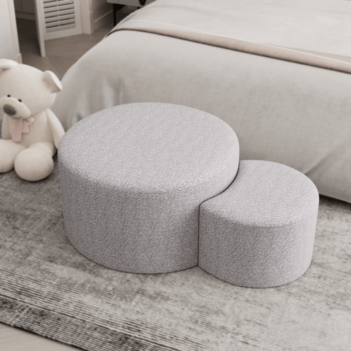 Upholstered Nesting Coffee Tables (Set of 2), Side Table, Footrest, Ottoman & Seat for Living Room Bedroom Entryway Office, Beige Yarn Dyed Fabric - Mervyns