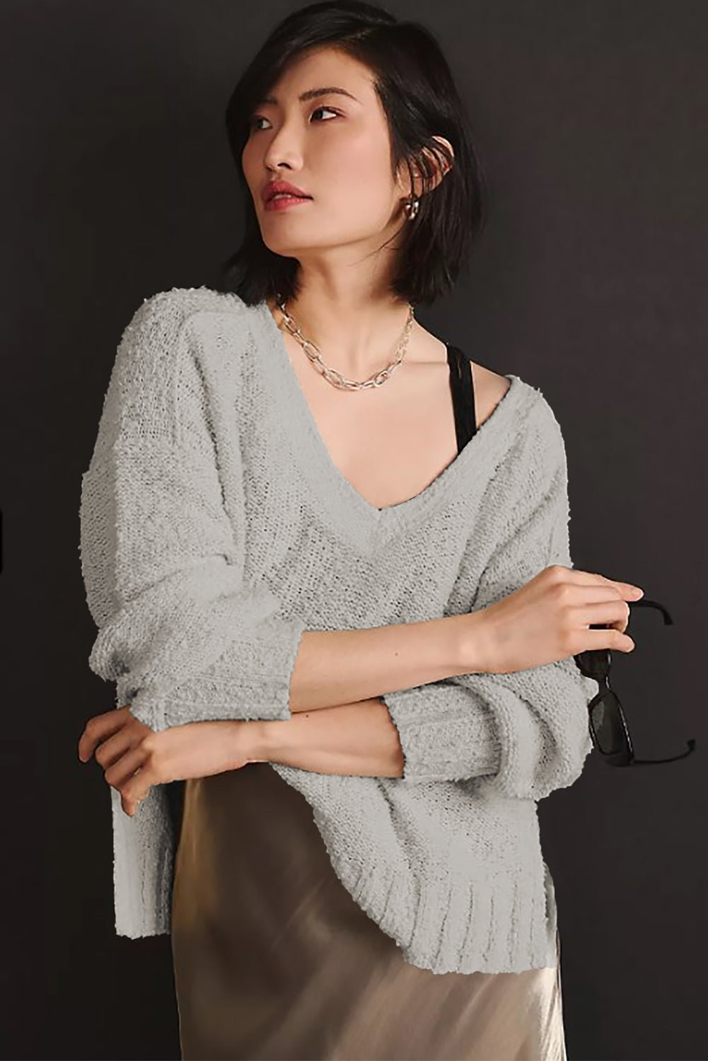 V-Neck Dropped Shoulder Sweater - Mervyns