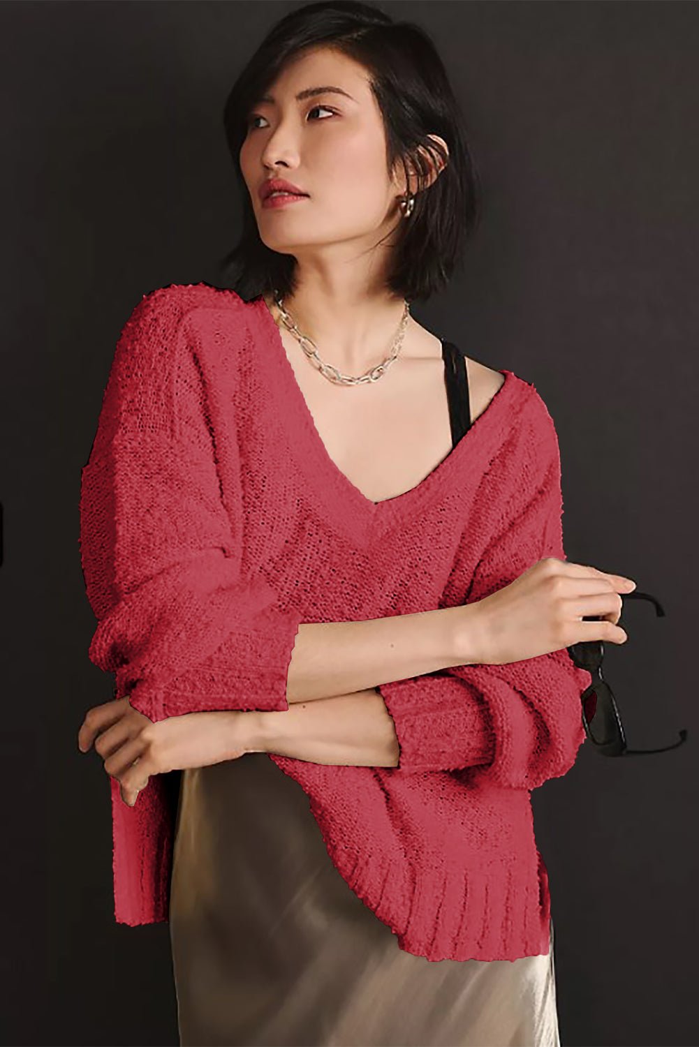 V-Neck Dropped Shoulder Sweater - Mervyns