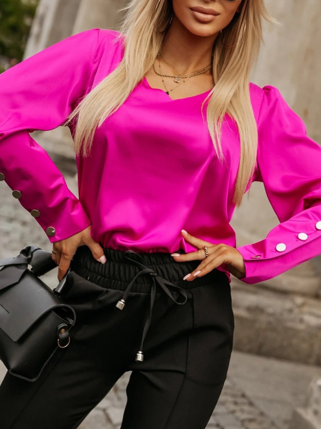 V-Neck Long Sleeve Blouse - Mervyns