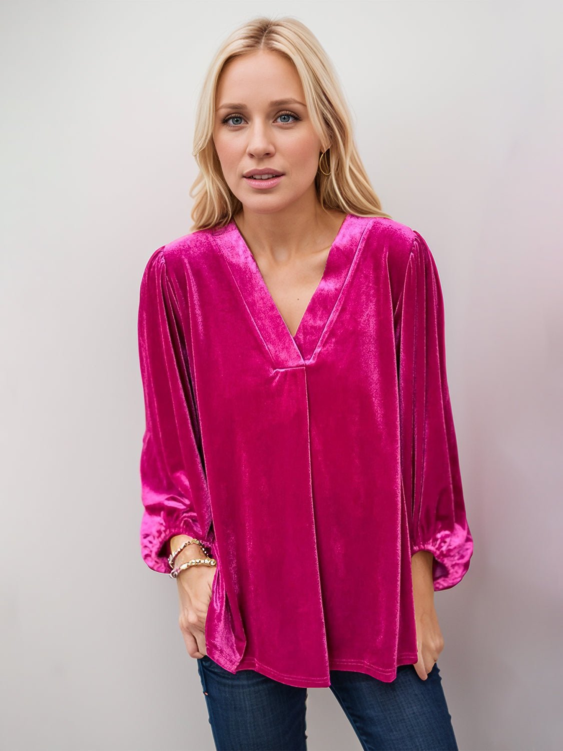 V-Neck Three-Quarter Sleeve Blouse - Mervyns