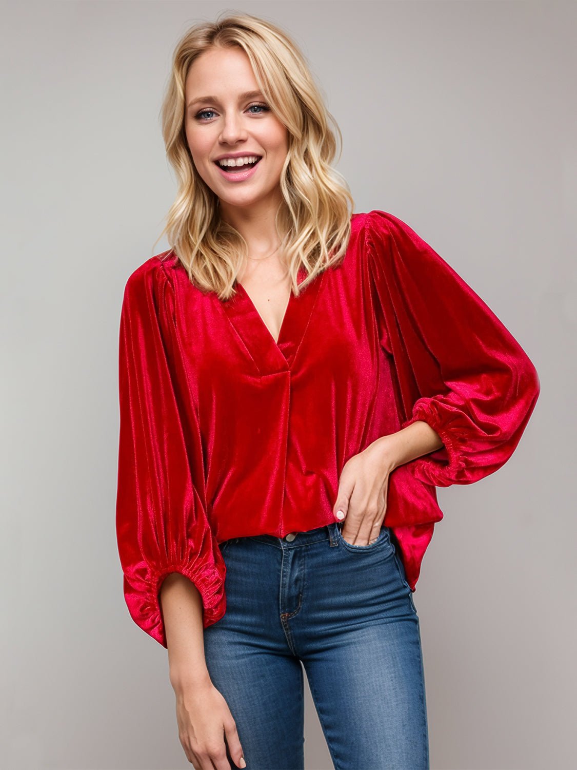 V-Neck Three-Quarter Sleeve Blouse - Mervyns