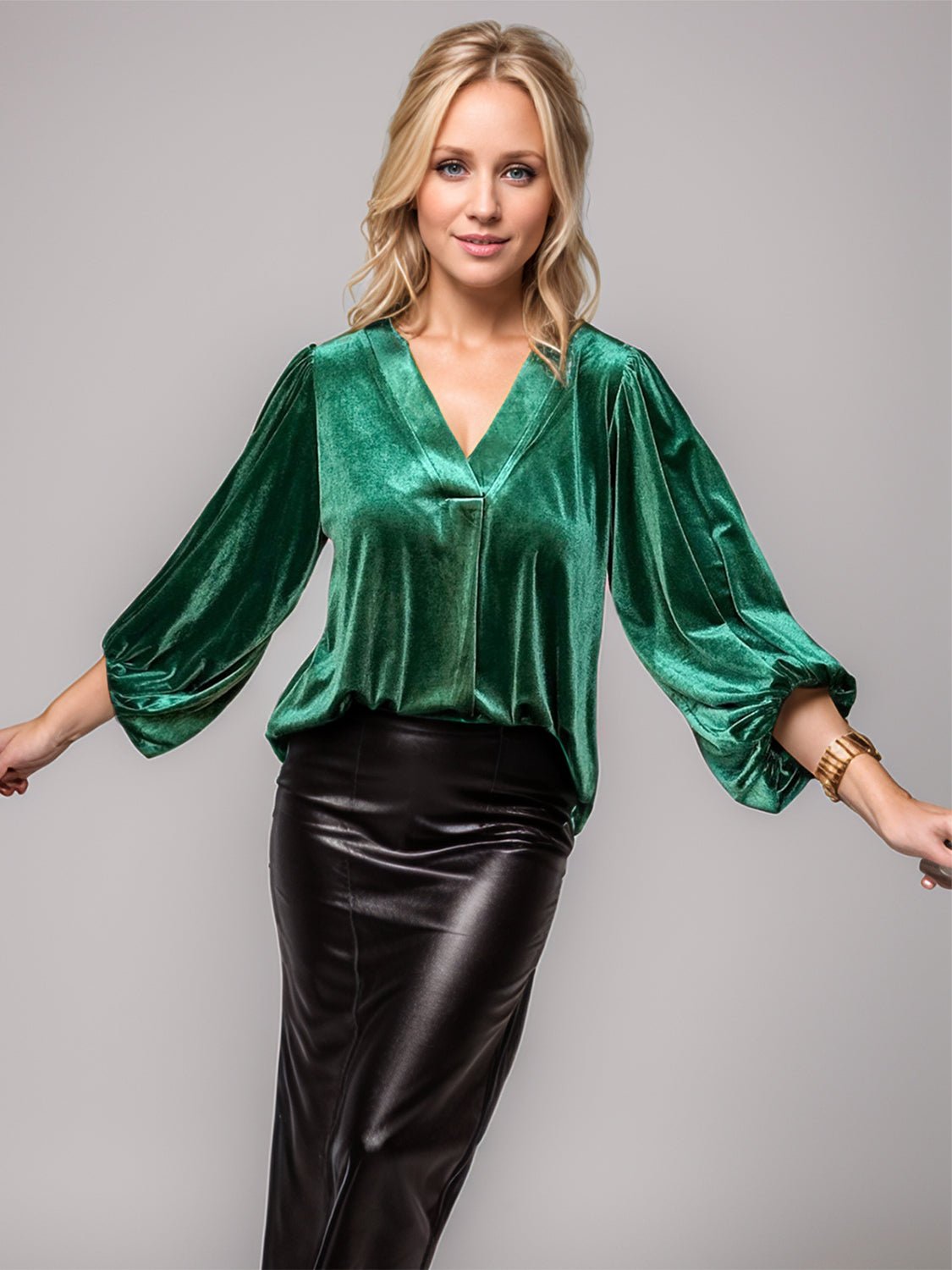 V-Neck Three-Quarter Sleeve Blouse - Mervyns