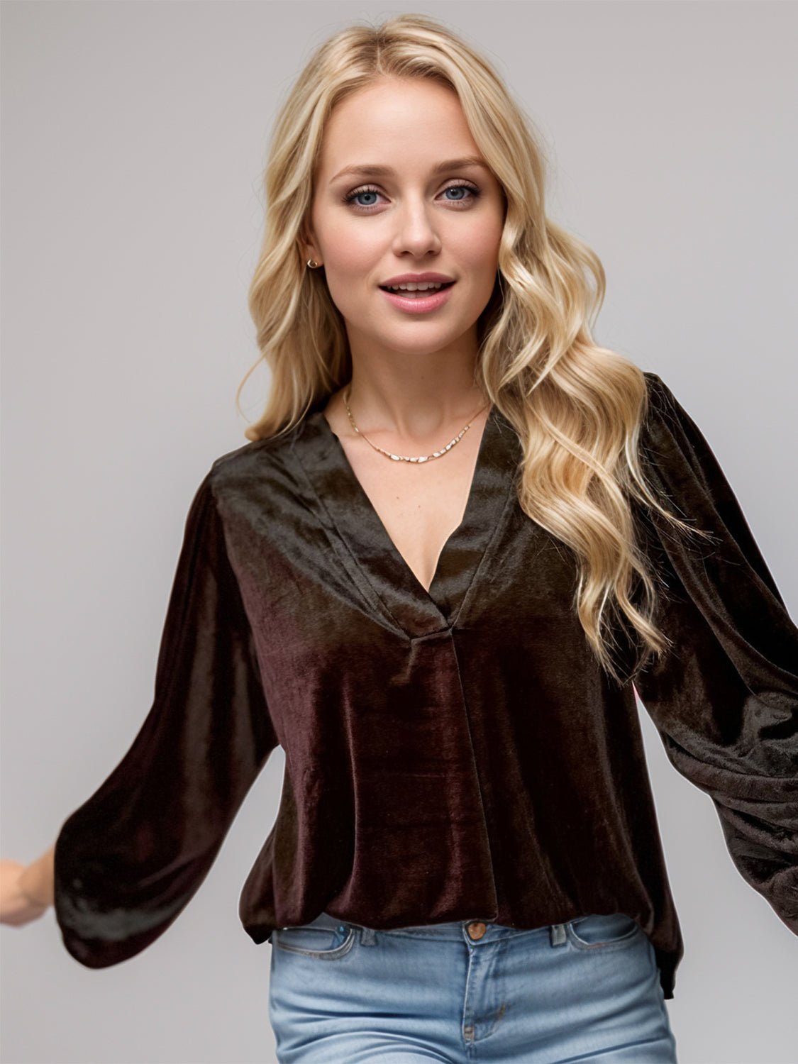 V-Neck Three-Quarter Sleeve Blouse - Mervyns