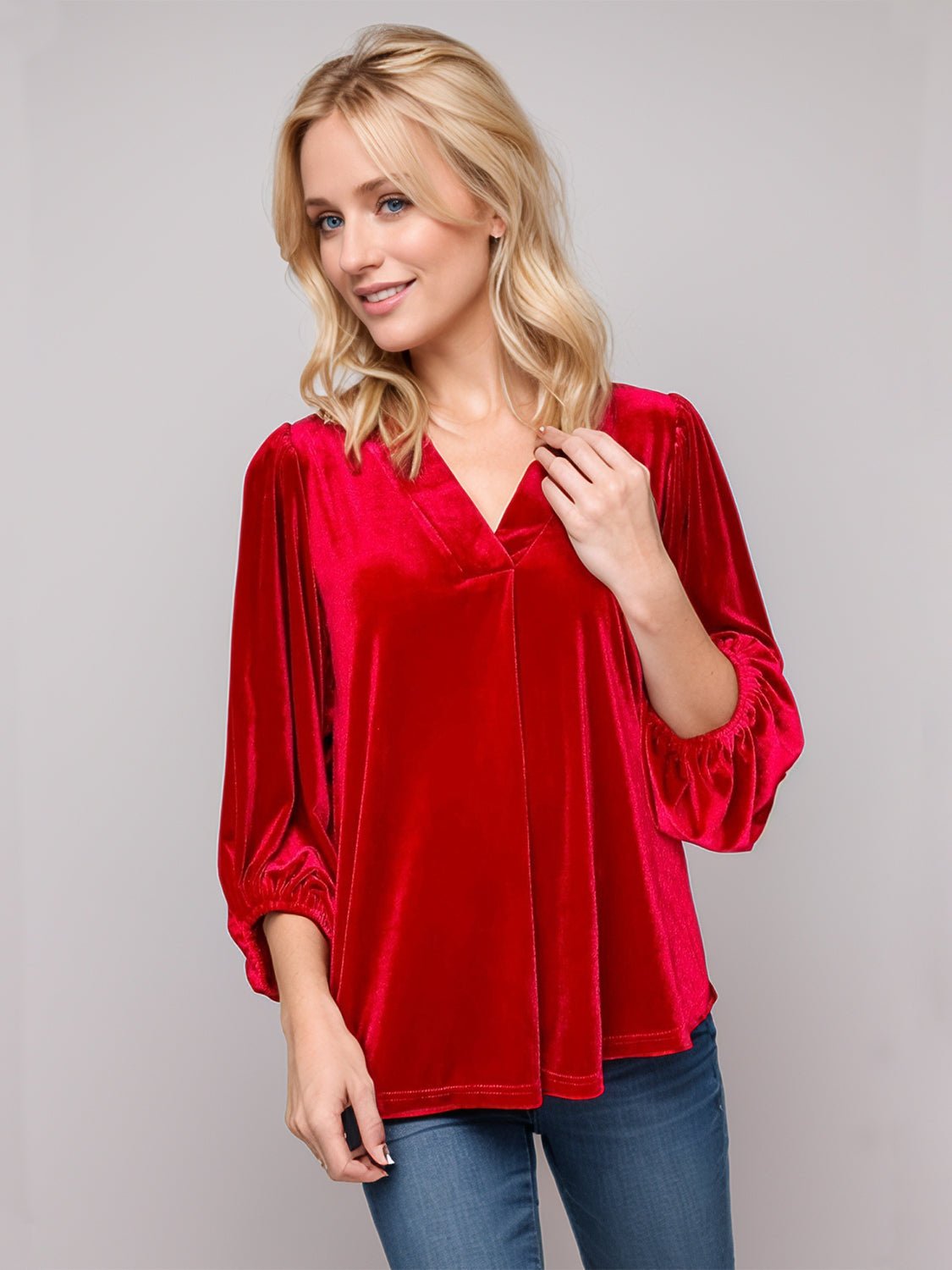 V-Neck Three-Quarter Sleeve Blouse - Mervyns