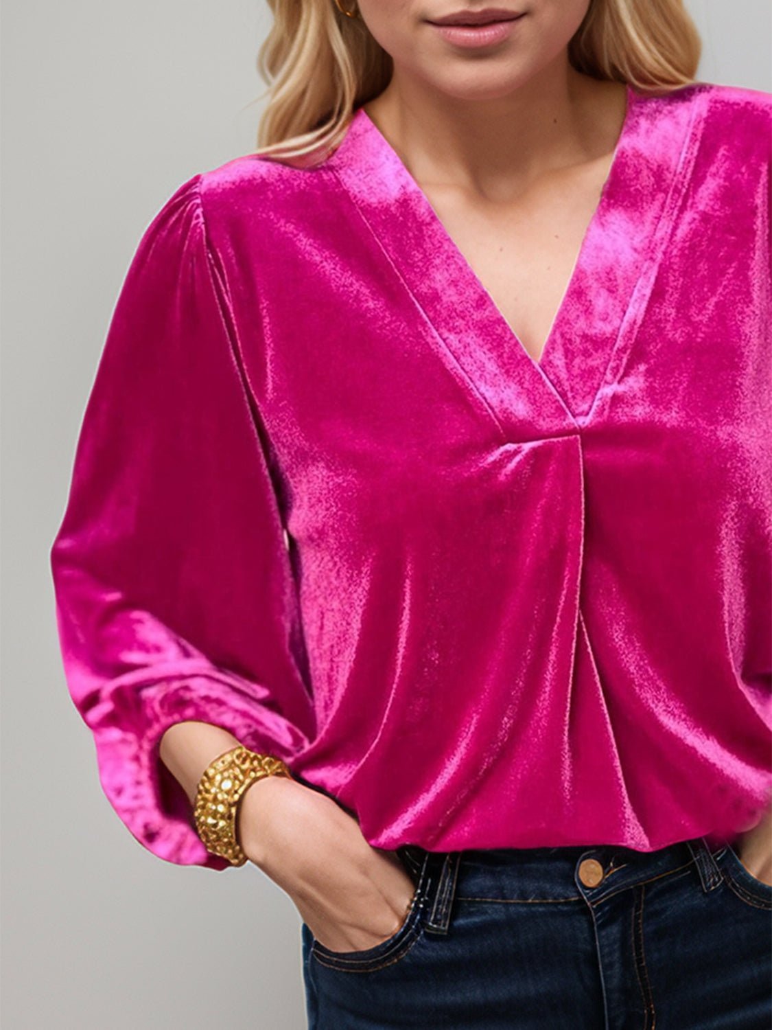 V-Neck Three-Quarter Sleeve Blouse - Mervyns