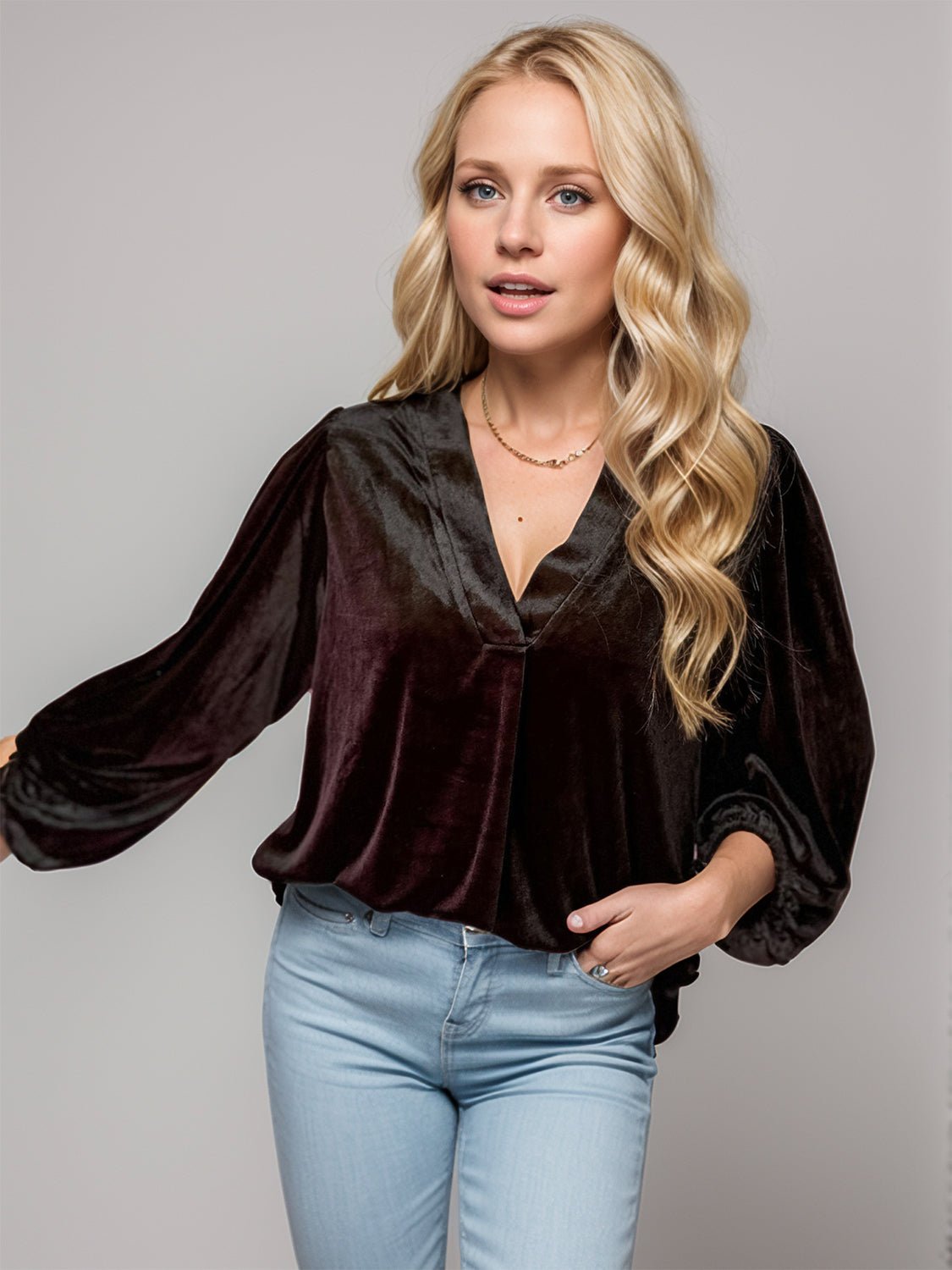 V-Neck Three-Quarter Sleeve Blouse - Mervyns