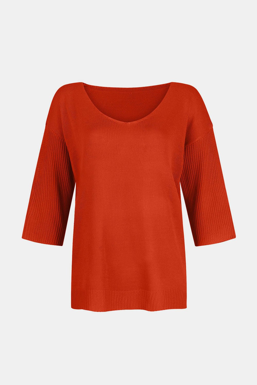 V-Neck Three-Quarter Sleeve Knit Top - Mervyns