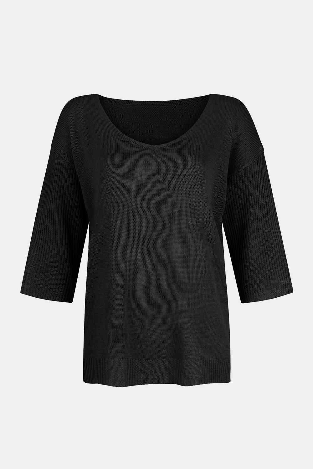 V-Neck Three-Quarter Sleeve Knit Top - Mervyns