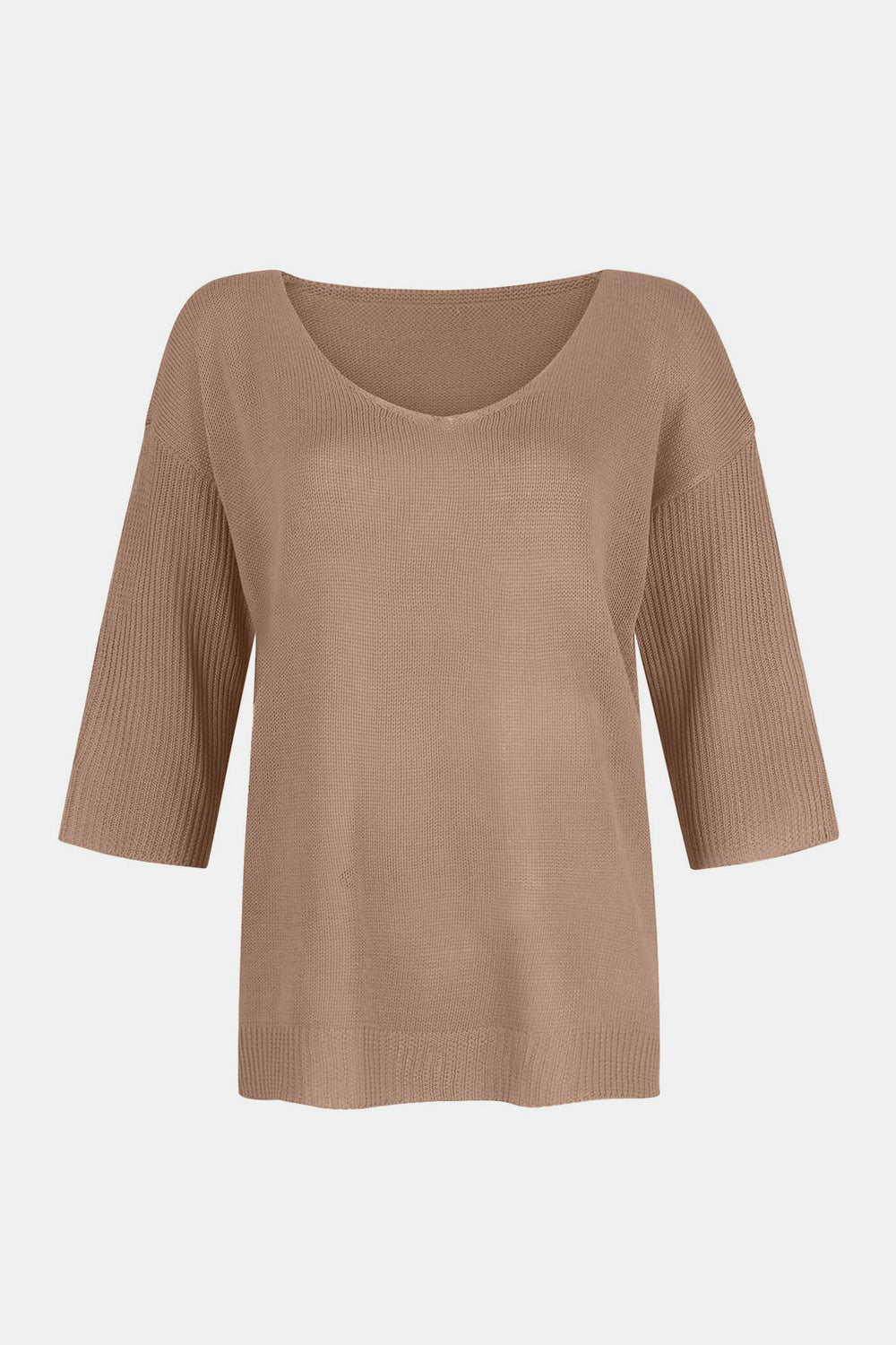 V-Neck Three-Quarter Sleeve Knit Top - Mervyns