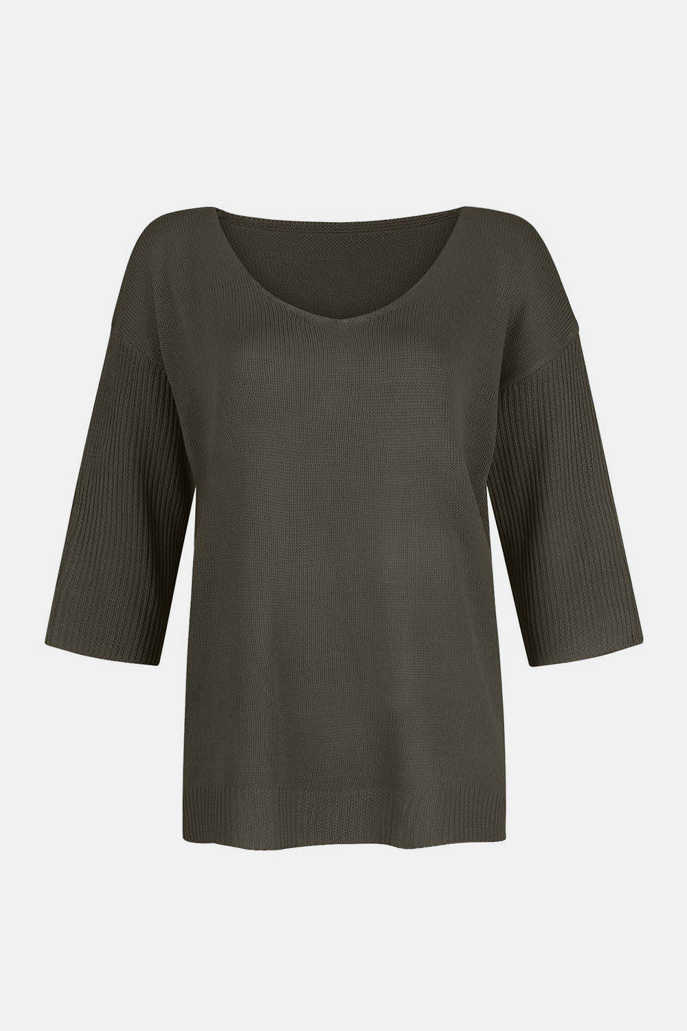 V-Neck Three-Quarter Sleeve Knit Top - Mervyns