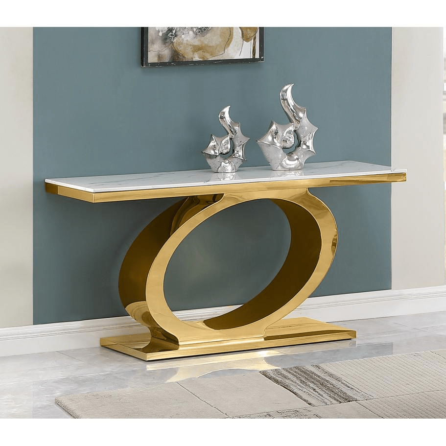 White marble top console table with gold color base - Mervyns