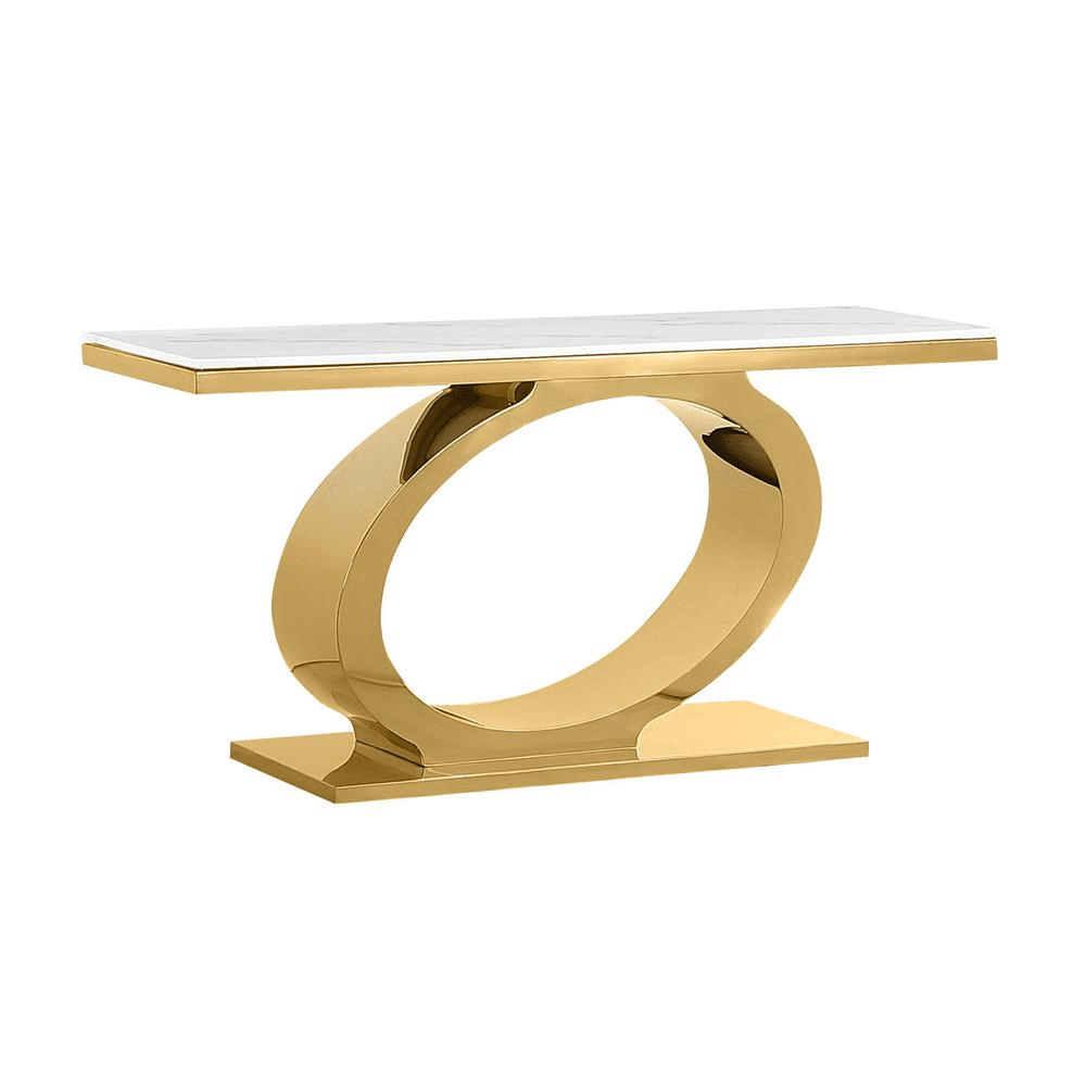 White marble top console table with gold color base - Mervyns