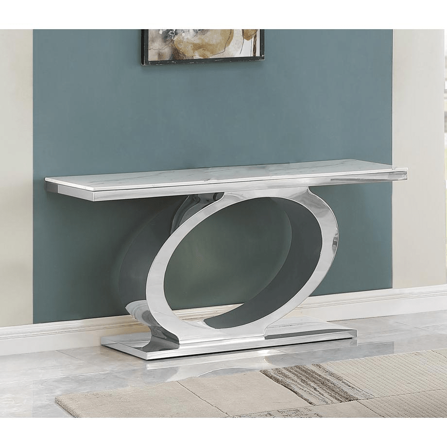 White marble top console table with silve base - Mervyns