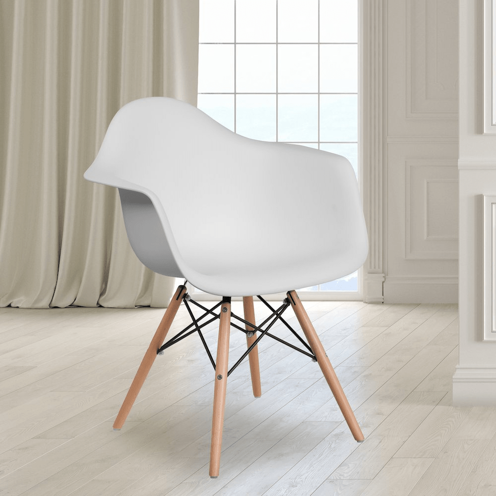 White Plastic Chair with Wooden Legs - Mervyns