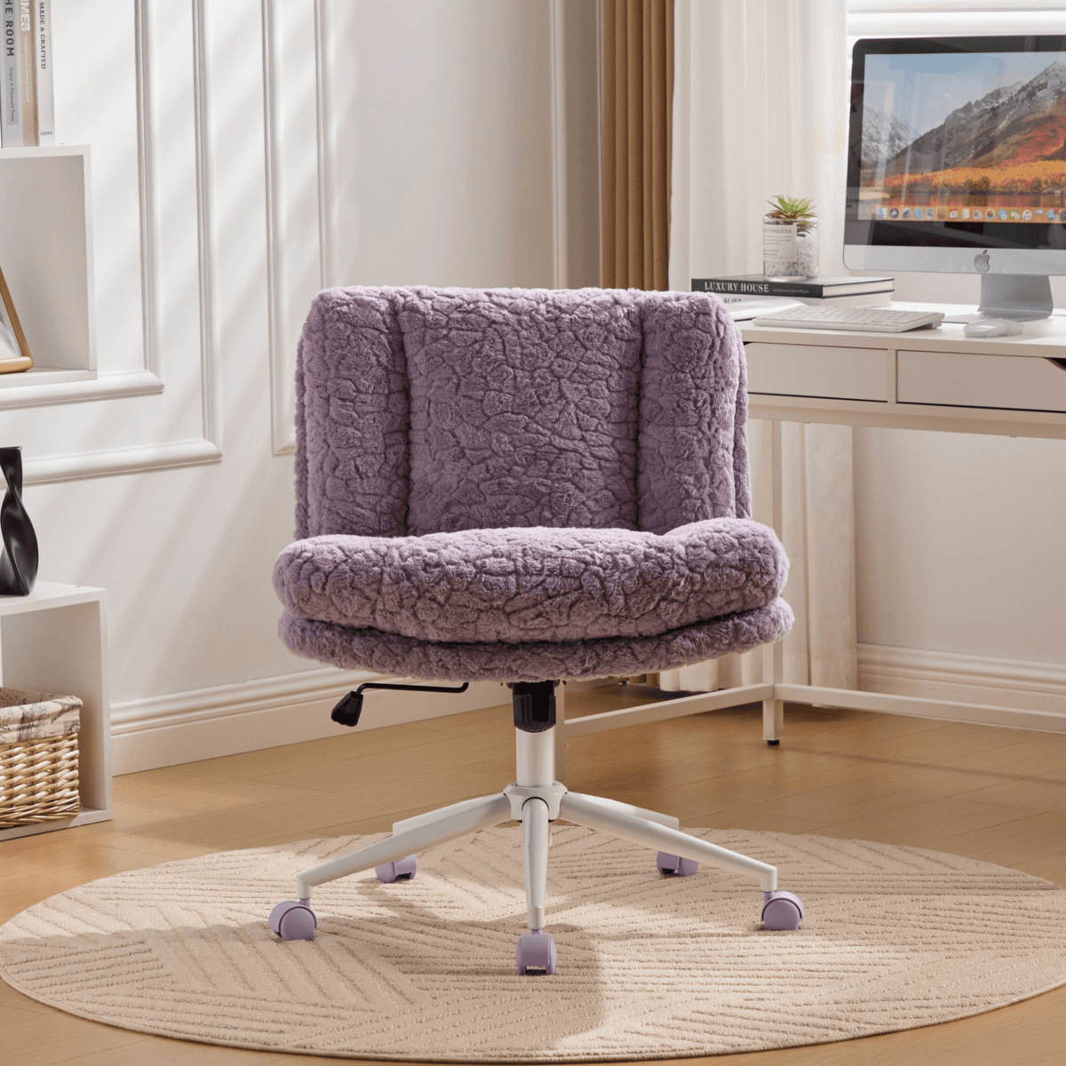 Wider Seat Office Chair Artificial Rabbit Hair Home Office Chair with Metal Base - Mervyns